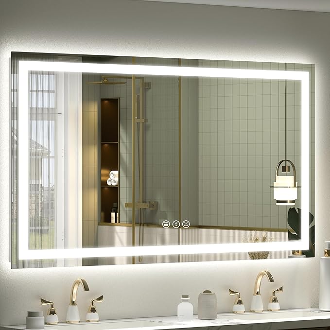 55x30 LED Mirror for Bathroom, Dimmable Vanity Mirror with Lights, Illuminated Mirror for Wall, Anti-Fog, ETL Listed (Backlit + Front Lights)