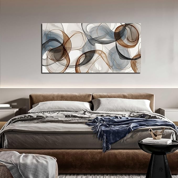 Large Abstract Canvas Wall Art Brown Wall Decor Light Blue Pictures Art Print Modern Artwork for Bedroom Bathroom Living Room Office 24"x 48"