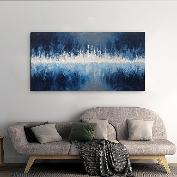 Abstract Wall Art Canvas Art Wall Decor Abstract Wall Decor artwork for walls Modern Deep Blue Tones Prints Calm Cool Tones Modern Canvas Art on Bathroom,Dining Room Ready to Hang Size 20"X40"