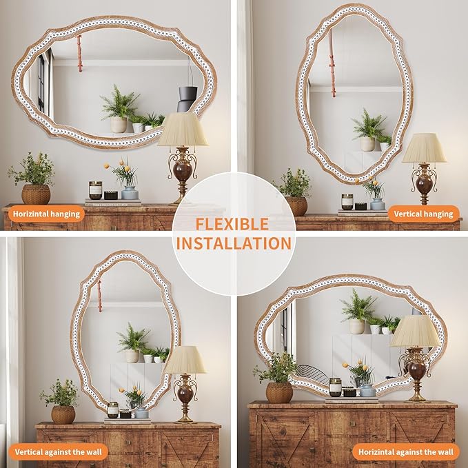 24" x 35" Wooden Farmhouse Oval Mirror for Wall Decor, Living Room, Bedroom, Bathroom Rustic Decorative Mirror for Entryway - Vertical or Horizontal Hanging