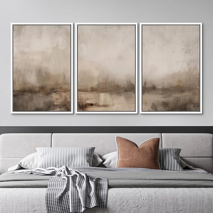 MUDECOR Framed Wall Art Print Set Minimalist Abstract Landscape Misty Horizons Illustrations Modern Art Decorative Chic for Living Room, Bedroom, Office - 16"x24"x3 White