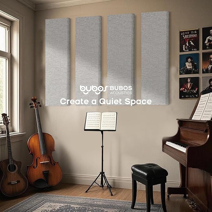 BUBOS 2 PCS Acoustic Panels,47.2''x11.8'' Fabric Soundproof Wall Panels,Self-adhesive Sound Absorbing Panels for Studios, Office, Home Theater, Fabric-Clad-N Light Grey