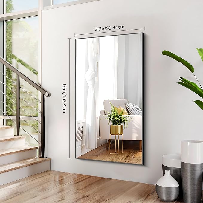 Black Bathroom Mirror for Wall, 60x36 Inch Rectangle Mirrors with Metal Frame, Large Modern Vanity Wall Mirror for Bathroom Living Room, Entryway Hangs Horizontal or Vertical