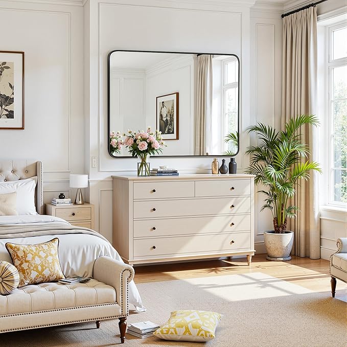 Antok Wall Mirror, 30"x40" Bathroom Vanity Mirror, Anti-Rust HD Tempered Glass, Wall Mounted Mirrors for Living Room, Entryway, Black Frame, Rect