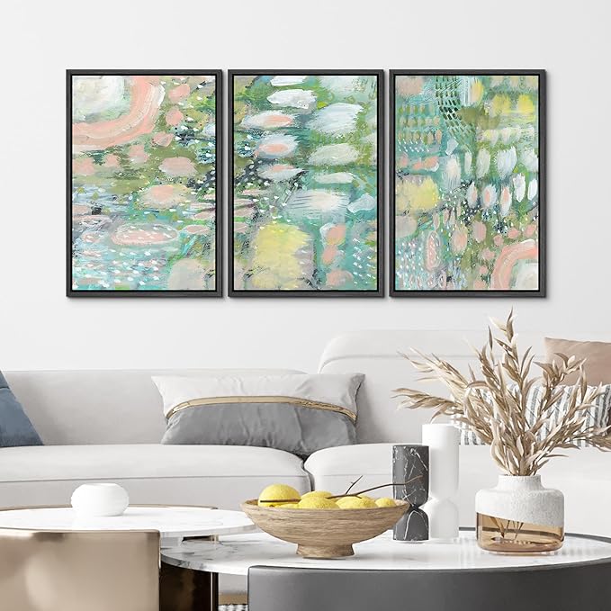 MUDECOR Framed Wall Art Print Set Vibrant Textured Abstract Multi-Colored Illustrations Modern Art Boho Decorative Colorful Chic for Living Room, Bedroom, Office - 16"x24"x3 Black