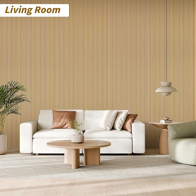 4-Piece Acoustic Wood Wall Panels for Wall and Ceiling, 3D Fluted Soundproof Wood Slat Wall Panels for Interior Wall Decor, 94.5" x 7.9"-Light Walnut