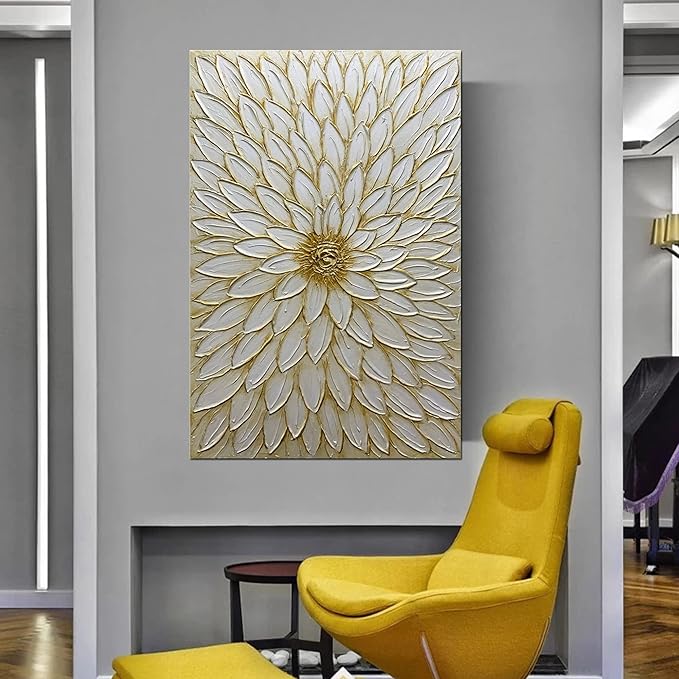 ART8YUQI Paintings - 3D Texture Wall Art Abstract Picture Contemporary Abstract Art Painting Gold Flower Modern Artwork Oil Painting for Decor 24x36 Inch