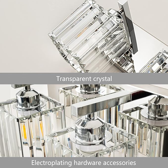 Modern Bathroom Vanity Light 2-Lights Chrome Crystal Bathroom Wall Light Vanity Light Fixtures，12.59-inch Modern Minimalist Design