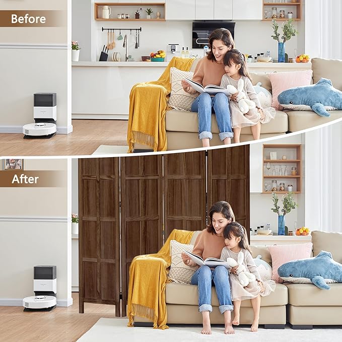 4 Panel Room Divider, 5.6Ft Wood Room Dividers and Folding Privacy Screens, Room Divider Wall Freestanding Room Partitions, Room Dividers Screen for Home Office Restaurant Bedroom, Dark Brown