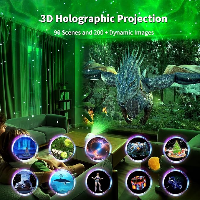 3D Projector ,Galaxy Light Projector & Home Planetarium Projector, Astronaut Galaxy Projector Nightlight with 90 Scenes, 200 Dynamic Effects & Optical Lenses for Starry Sky Room Decor