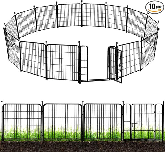ADAVIN Metal Garden Fence with Gate, 36 in(H) 10 Panels Heavy Duty Iron Animal Barrier Fence, Indoor or Outdoor Dog Playpen, Portable Fencing, No Dig Garden Border Fencing for Yard. Total 22.1 FT(L)