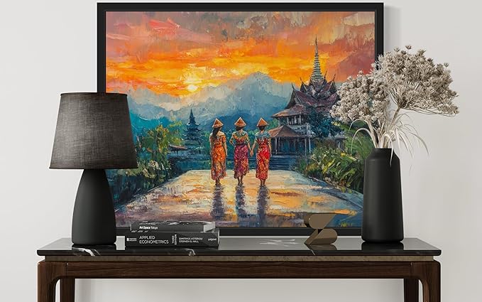 Thailand Art Print Poster, Asia Oriental Countries Culture Wall Art Asian Paintings for Bedroom Bathroom Living Room Decor 97 (Thailand, 16 x 20 inches, Black Frame)