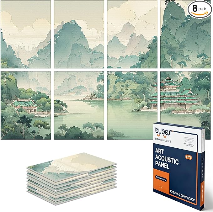 BUBOS 8 Pack Art Acoustic Panels Soundproof Wall Panel,47.2X31.4 Inches Sound Absorbing Panel,Self-adhesive Decorative Acoustical Wall Panels, Acoustic Treatment for Ceiling Home Office（Chinese Charm）