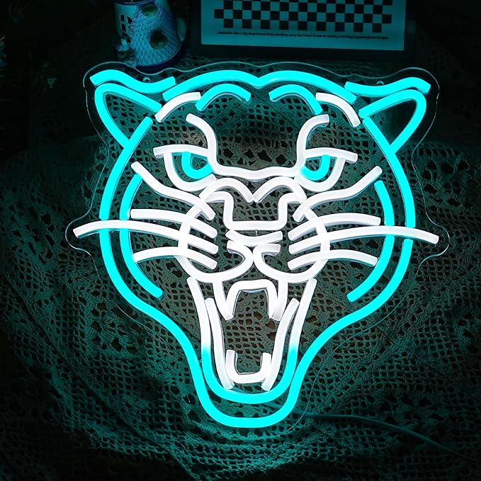 Leopard Neon Sign Dimmable LED Animal Signs for Wall Decor White Ice Blue Cool Leopard Neon Light USB Powered Light Up Leopard Sign for Living Room Man Cave Toy Shop Game Room Decor (12.8''*12.8'')