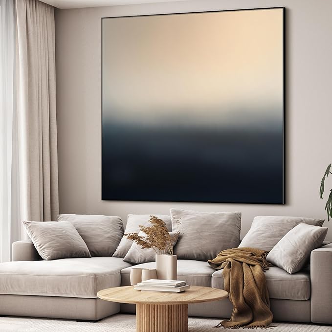 72"x72" XL Framed Wall ArtMinimalist Beige to Black Gradient Abstract Color Fade (Frame Assembly Required)