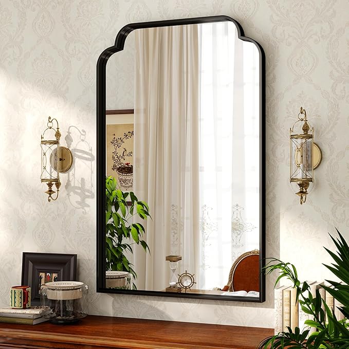 24X36 Inch Black Bathroom Mirror for Wall, Modern Rounded Corner Rectangle Mirror with Non-Rusting Iron Metal Framed Bathroom Vanity Mirror for Over Sink Wall Decor