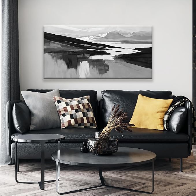 Abstract Wall Art Decor Grey White Wall Art Painting Canvas Art Wall Decor Prints Minimalist Abstract Black Wall Decor For Living Room Wall Bedroom Kitchen Office Artwork 24"×48"