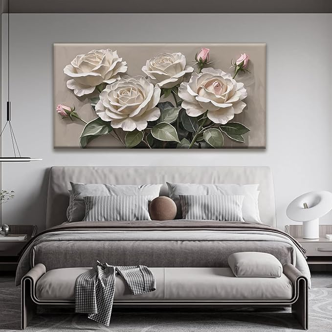 Large Wall Art For Living Room Floral Wall Art Decor Modern Canvas Art Wall Decor 29" X 58" Painting White Flower Wall Art For Bedroom Home Office Home Artwork