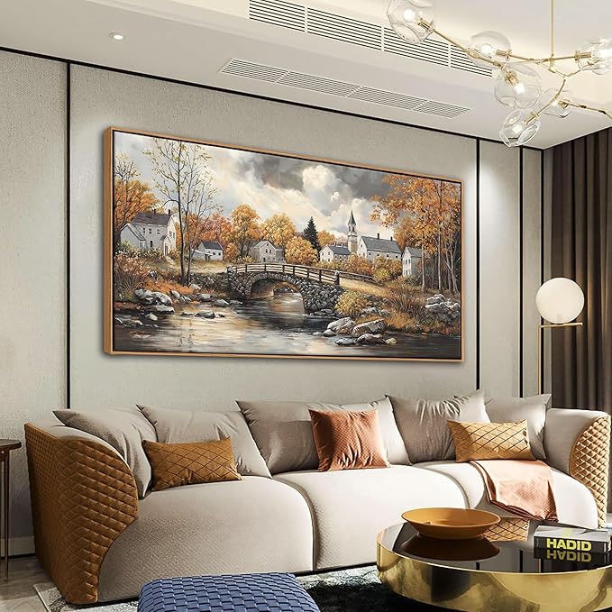 Canvas Wall Art for Living Room - Bridge Paintings Wall Decor Rustic Farmhouse Scenery Wall Pictures for Bedroom French Country Decor Country Style Bedroom Accent Landscape Artwork for Walls 24×48IN