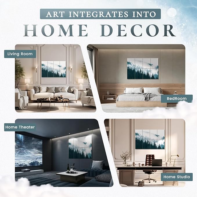 8 Pack Decorative Sound Absorbing Panels, Sound Absorbing Wall Art, 48X32 Inches Acoustic Wall Art for Decoration, Art Acoustic Panels, Acoustic Treatment, Adhesive Included, Misty Forest