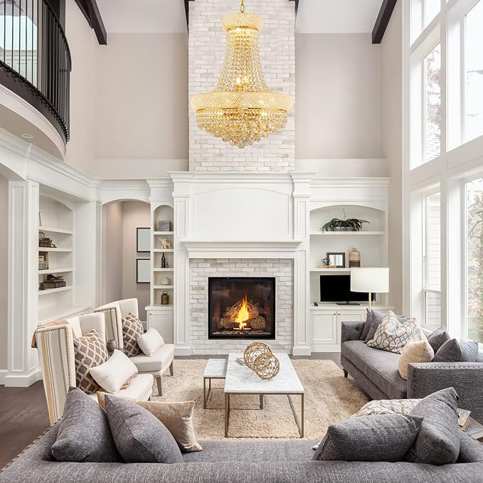 12 Lights Gold Finish Empire Crystal Chandelier Lighting for Dining Room Living Room Foyer Hallway Bedroom Entryway (Dia 22'')