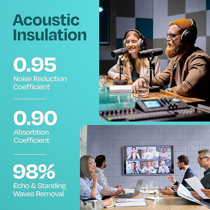 Acoustic Panels 12-Pack Soundproof Wall Panels 12"x12"x0.4" Decorative Sound Dampening for Your Home, Office, Studio, Bedroom & More with Unique GridFrame Carving [Dusky Gray]