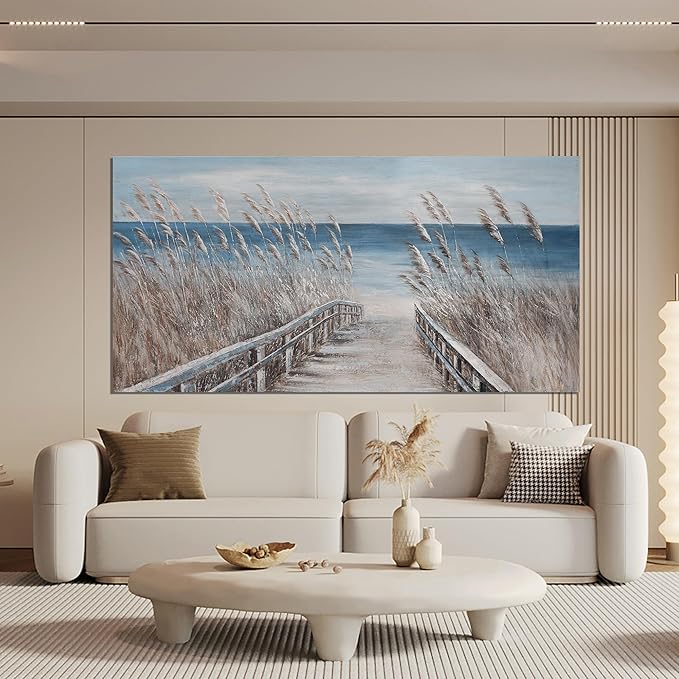 Canvas Wall Art Decor Oversize Modern Wall Art Decorations Blue Beach Coastal Artwork for Walls Textured Wall Art Prints Pictures Wall Decor Wall Art For Walls Home Office Decoration 35" X 70"