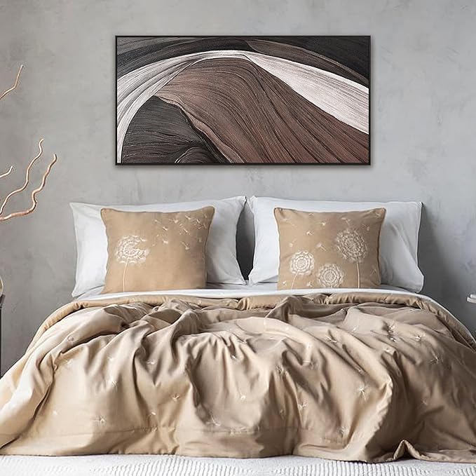 Abstract Wall Art Brown Canvas Art Wall Decor Print Abstract Wall Decor Modern Minimalist Black And White Canvas Painting Bathroom Picture For Bedroom Office Home Artwork 20" X 40" With Framed