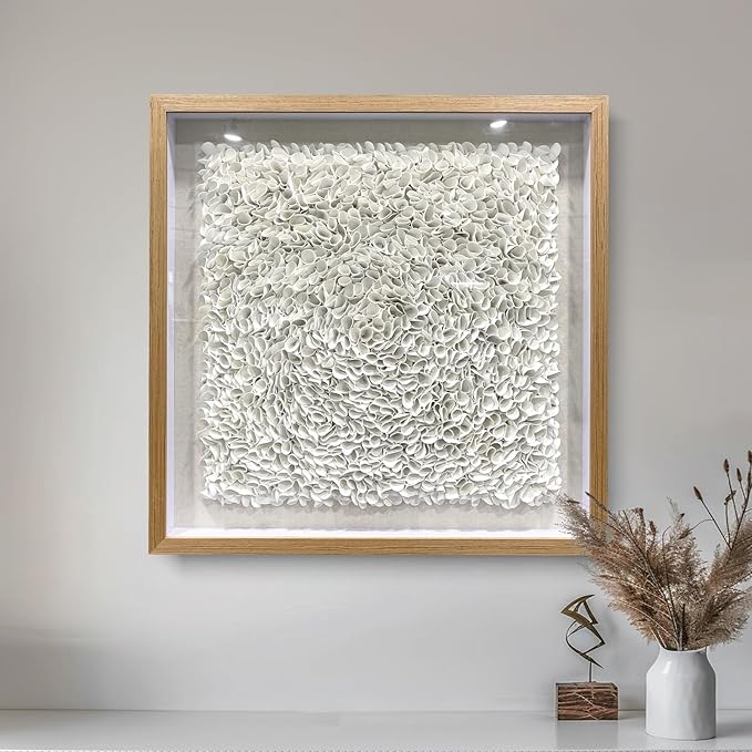 BrightA Minimalist 3D Wall Art Large Wall Art Artwork for Walls White Textured Wall Sculpture with Embossed Patterns Modern Abstract Artwork for Living Room Office Decor 31.5"x31.5"