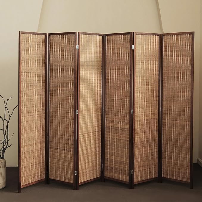 6 Panel Room Divider and Folding Screen Room Divider,Bamboo Room Divider for Room Separation,67" H x 92.1" W