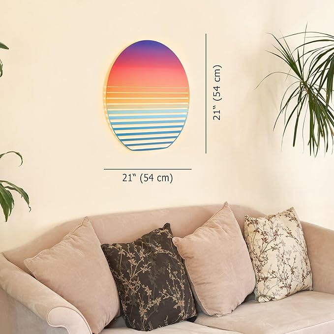 NEODECO Sunset on Sea Metal Wall Art for home decor, Minimalist art deco for living room, colorful wall sculpture (Large)