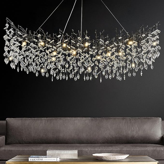 Large Modern Farmhouse Crystal Chandelier, 63" Black Tree Branch Chandelier Antique Vintage Chandeliers for Dining Room 16-Light High Ceiling Chandeliers Dining Room Light Fixture