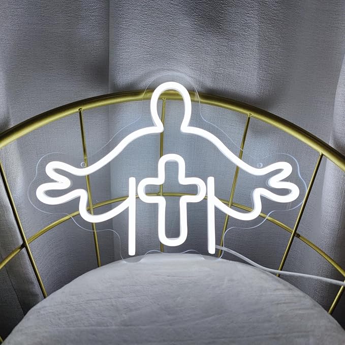 Neon Cross LED Cross Cross Neon Sign for Wall Decor, Christian LED Cross Light Cross Light for Room Bedroom Christian Wedding Party Wall Decoration Birthday Party, 13.7" x 9.3"