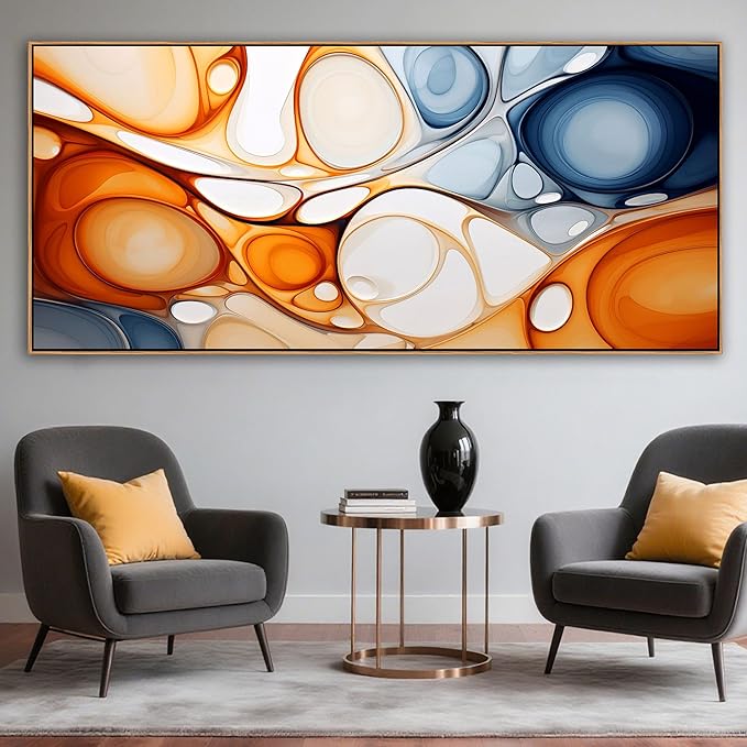 KLAKLA Orange Wall Art 86x39 Inches - Abstract Huge Canvas Picture Wall Decor Living Room Oversized Artwork for Walls Bedroom Office Decoration Modern Frame Wall Art