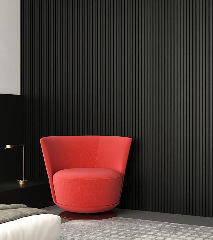 Modern 94” L x 11.25” W Acoustic Slat Wall Panels with End Cap – Wood Sound-Dampening Wall Treatment for Home, Office & Studio – 2-Piece Decorative Noise-Reducing Wall Panel Set (Black)