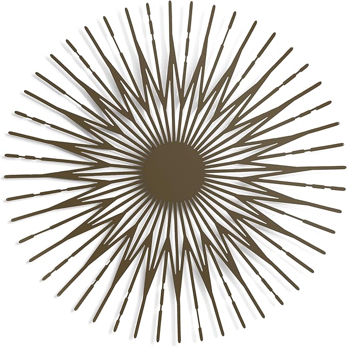 NEODECO Single Sun Metal Wall Art, Geometric Sun Decor, Metallic colors, Large 3D wall sculpture, model A (Bronze, Small)