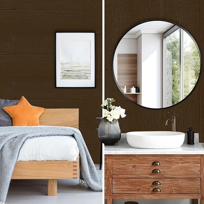 KASARO PU Faux Wood Wall Panels, 4 Pieces 3D Wainscoting Panel Accent for Interior Or Exterior Decor, 45.7 × 11.8 inch, Rustic Wood Brown