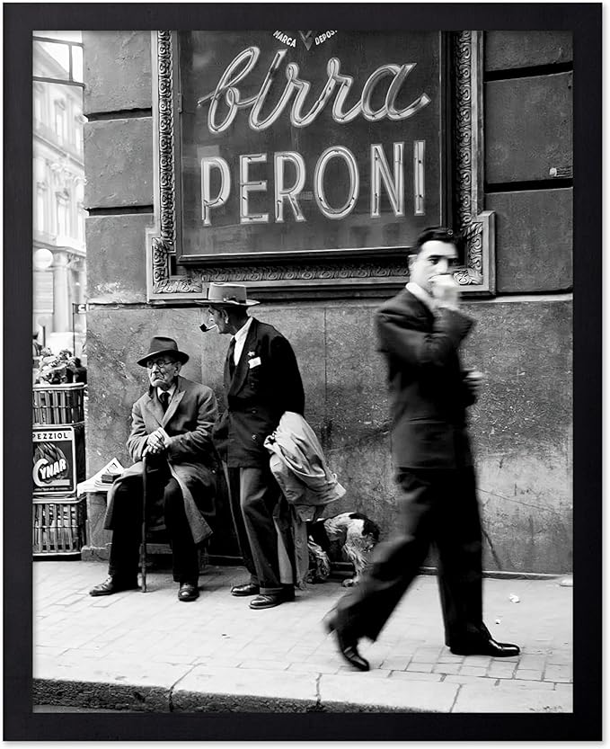Poster Master Vintage Photograph Poster - Travel Print - Men in a Street of Napoli, Italy, Black & White, Minimalist - Gift for Artist, Friend - Wall Decor for Home, Office, 8x10 Black Framed