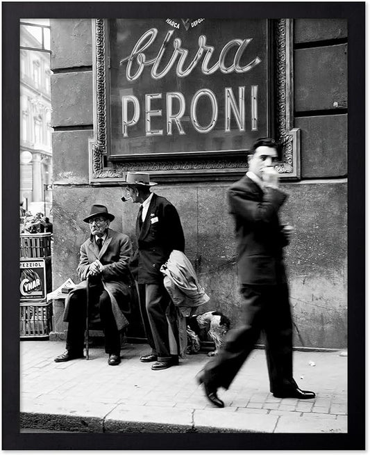 Poster Master Vintage Photograph Poster - Travel Print - Men in a Street of Napoli, Italy, Black & White, Minimalist - Gift for Artist, Friend - Wall Decor for Home, Office, 8x10 Black Framed