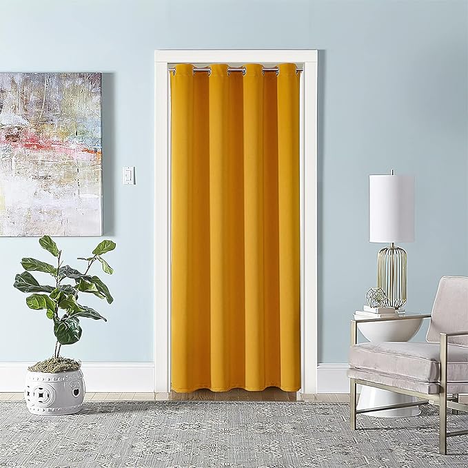 ChrisDowa Blackout Door Curtain for Doorway Privacy, Grommet Closet Curtain for bedroom closet door, Thermal Insulated Temporary Door Cover Room Divider Drapery (1 Panel, Mustard Yellow, 34 x 80 Inch)