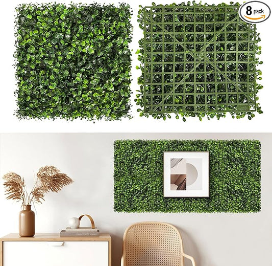 Artificial Grass Wall Panels, 8 PCS 10"x10" Boxwood Hedge Wall Panels with 100 Zip Ties, Boxwood Panels Backdrop for Outdoor Indoor Decorative Garden Fences Backyard Patio Privacy Hedge