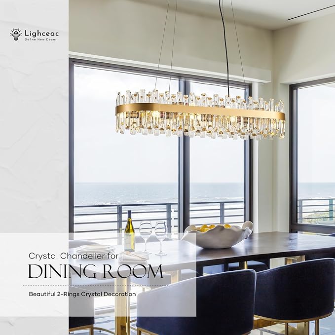 39" Modern Gold Rectangle Crystal Chandelier Light Fixtures for Kitchen Island Luxury Linear Crystal Chandeliers for Dining Room 16-Light Long Hanging Pendant Lighting for Entryway Foyer Bar