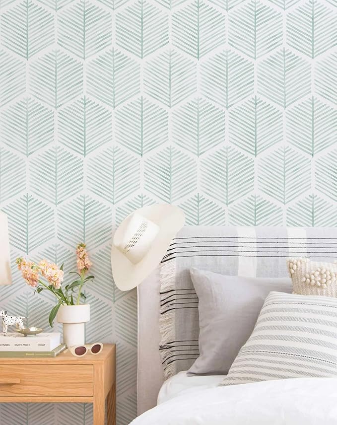 MelunMer Modern Peel and Stick Wallpaper Boho Contact Paper for Cabinets/Drawers 393In L 17.3In W Self Adhesive Removable Wallpaper for Bedroom/Bathroom Waterproof Geometric Contact Paper Green/White