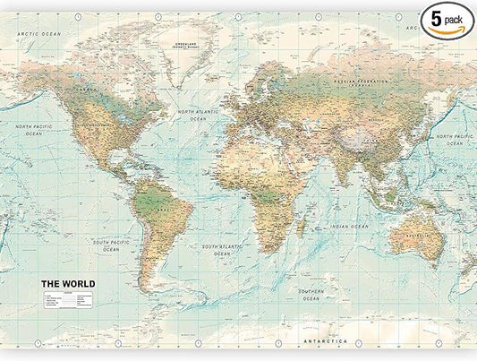 artgeist Premium Wall Mural World Map 98x69 in - XXL Non-Woven Wallpaper Fleece Wall Decor Photo Print Picture Image Design Home Map of The World k-A-0091-a-d