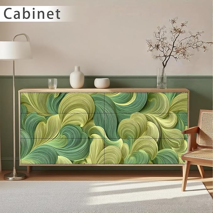 Nuxovilar Green Brushstroke Abstract Textured Peel and Stick Wallpaper, 15.75"x39.37", Self-Adhesive Contact Paper, Artistic Swirl Pattern for Bedroom, Living Room and Table Decor