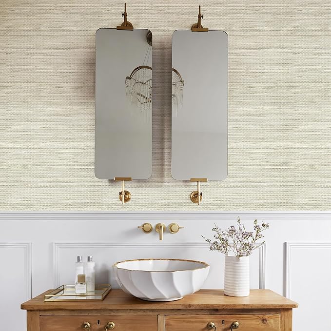 JiffDiff Grasscloth Wallpaper Peel and Stick Cream Grassweave Peel & Stick Wall Paper Textured Wallpaper Self Adhesive Contact Paper 787" x 17.3"