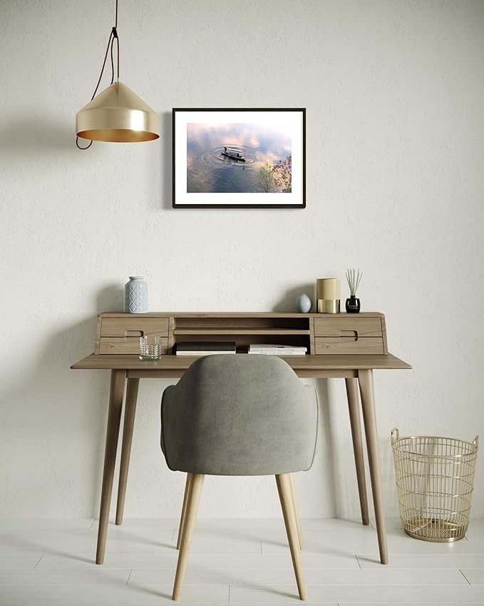 Oriental Beauty: Stunning Feng Shui Landscape Wall Art Prints for Home Decor in 3 Sizes (Silent Waters: Traditional Boatman at Dawn, 12" x 18")