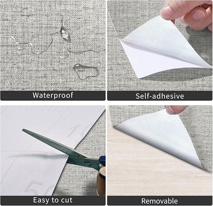 15.75"x393.70" Gray Wallpaper Grasscloth Peel and Stick Wallpaper Faux Linen Textured Removable Wall Paper Self Stick Grey Contact Paper for Wall Decoration Thickened Cabinets Desk Coverings