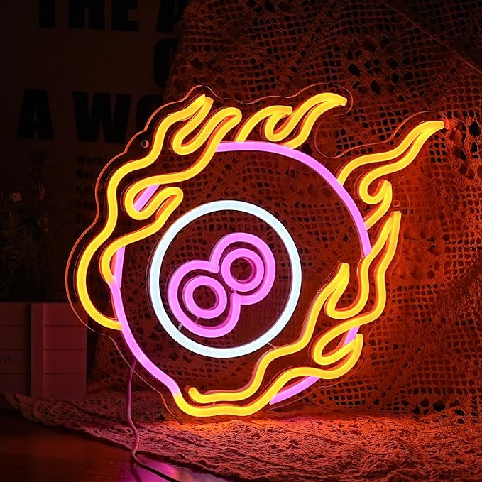 Neon Sign Colorful Number 8 Billiards Neon Light For Wall Decor Dimmable Led Light Up Sign Powered By USB For Billiards Room, Gymnasium, Man Cave, Boys Gifts (12.6'*12.6' Pink Yellow White)