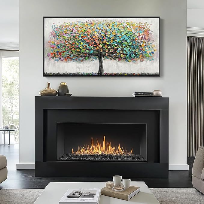 Large Framed Tree of Life Colorful Wall Art, Modern Canvas Prints Paintings Artwork for Walls, Bright Big Tree Pictures for Living Room Fireplace Dining Room Bedroom Office Wall Decor 30x60 Inch